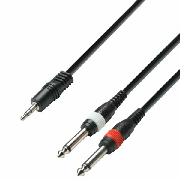 A.H. Cables,  K3YWPP0100 - Cable de Audio de Minijack 3,5 mm. estéreo a 2 Jacks 6,3 mm. mono de 1 metro