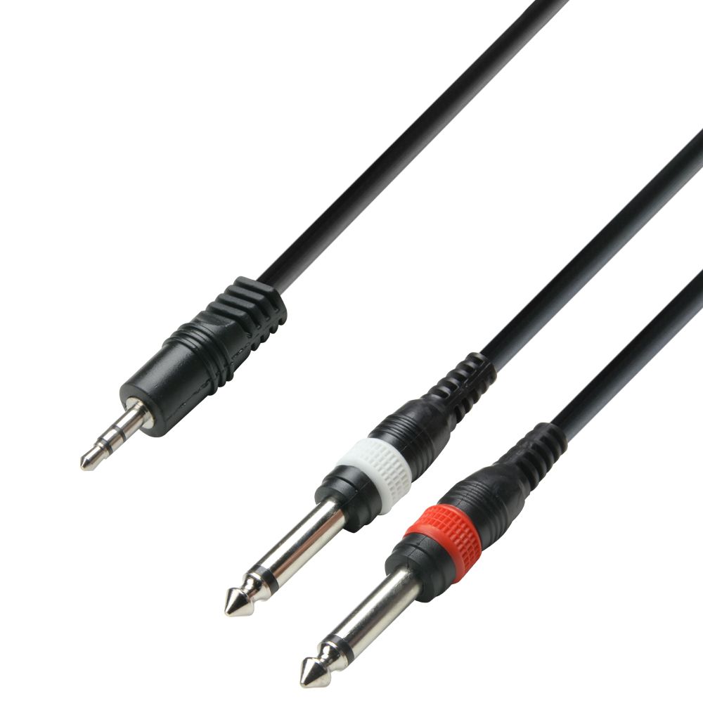 K3 YWPP 0300 - Cable de Audio de Minijack 3,5 mm estéreo a 2 Jacks 6,3 mm mono 3 m