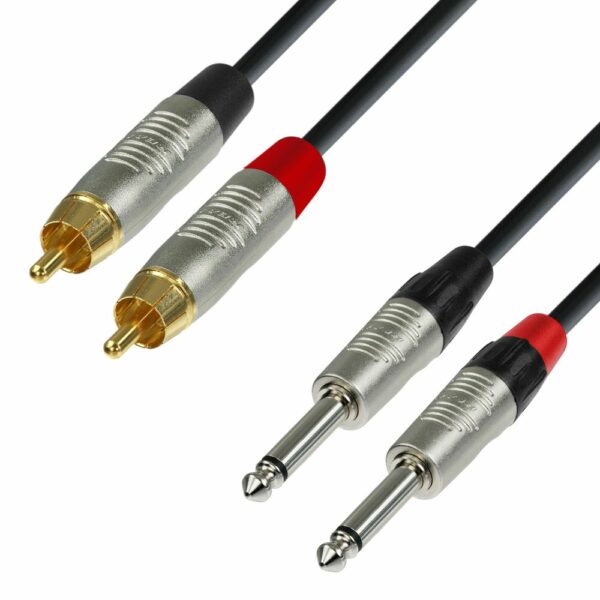 K4 TPC 0090 - Cable de Audio REAN de 2 RCA macho a 2 Jacks 6,3 mm mono 0,9 m