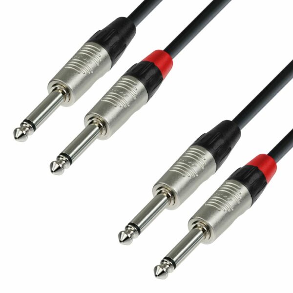 A.H. Cables,  K4TPP0090 - Cable de Audio REAN de 2 Jacks 6,3 mm. mono a 2 Jacks 6,3 mm. mono de 0,9 metros.