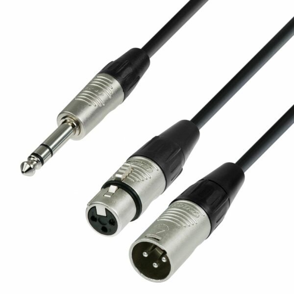 K4 YVMF 0180 - Cable de Audio REAN de Jack 6,3 mm estéreo a 1 XLR macho y 1 XLR hembra 1,8 m