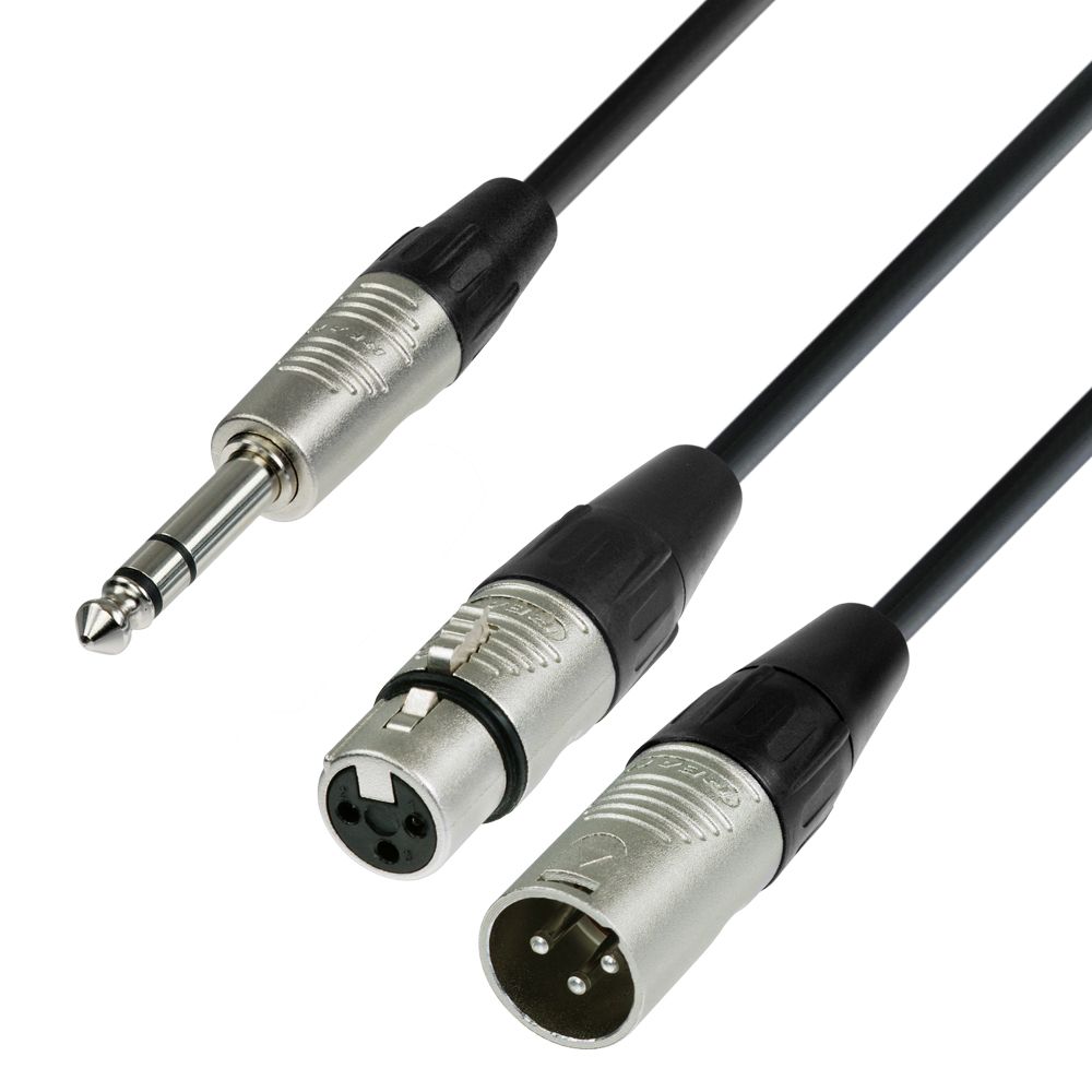 K4 YVMF 0300 - Cable de Audio REAN de Jack 6,3 mm estéreo a 1 XLR macho y 1 XLR hembra 3 m