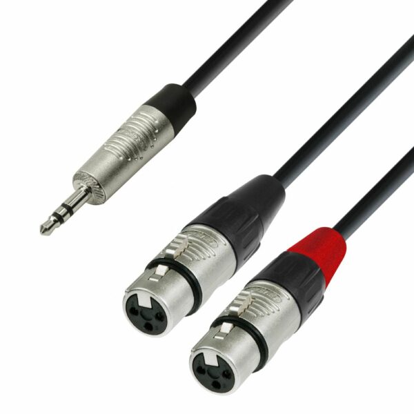 A.H. Cables,  K4YWFF0180 - Cable de Audio REAN de Minijack 3,5 mm. estéreo a 2 XLR hembra de 1,8 metros.