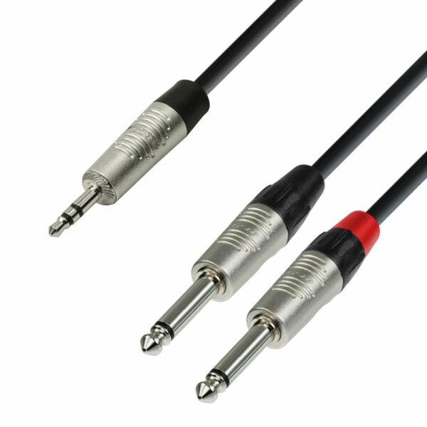 A.H. Cables,  K4YWPP0090 - Cable de Audio REAN de Minijack 3,5 mm. estéreo a 2 Jacks 6,3 mm. mono de 0,9 metros.