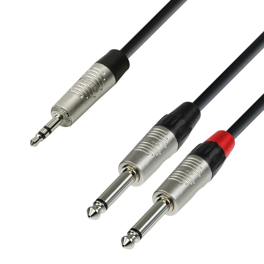 K4 YWPP 0090 - Cable de Audio REAN de Minijack 3,5 mm estéreo a 2 Jacks 6,3 mm mono 0,9 m