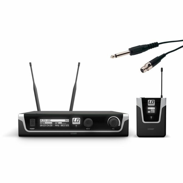 LD  U508BPG - Sistema de micrófono inalámbrico True Diversity con petaca y cable para guitarra, Transmisión rango de frecuencia, 823 - 832 MHz , 863 - 865 MHz
