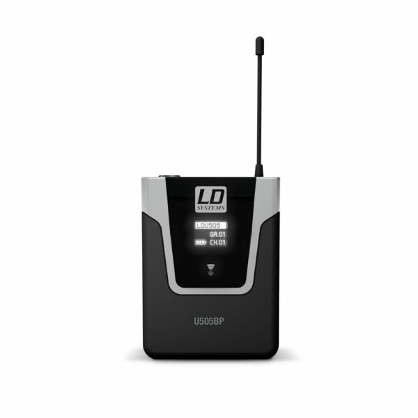LD  U505BP  - Emisor de Petaca para sistemas inalámbricos, UHF True Diversity, de la serie U500, Rango de frecuencia de radio 584 - 608 MHz