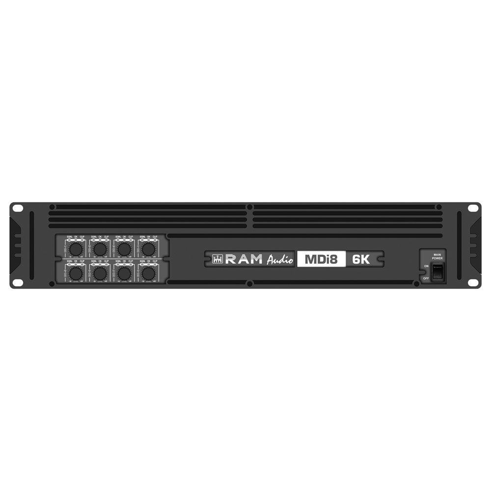 Constituir Cuna Descartar Ram Audio MDi8-6K – Amplificador, etapa de potencia de PA, Clase D, de 8  canales × 750 W. a 4 ohmios, 4 x 1500 W. a 8 Ohm y en modo bridge –  db-systems