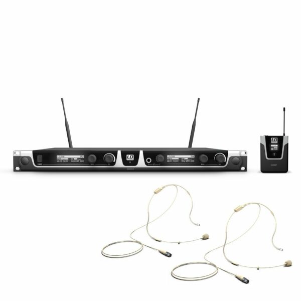 LD  U506BPHH2 - Sistema de micrófono inalámbrico con 2 petacas y 2 micrófonos de diadema en color carne de la serie U500
