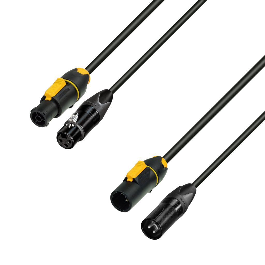 Adam Hall Cables 8101PSDP0300N - Cable de alimentación y señal, de 3 m. Entrada PowerCon True con cable de red y DMX , toma XLR hembra para salida PowerCon y XLR macho