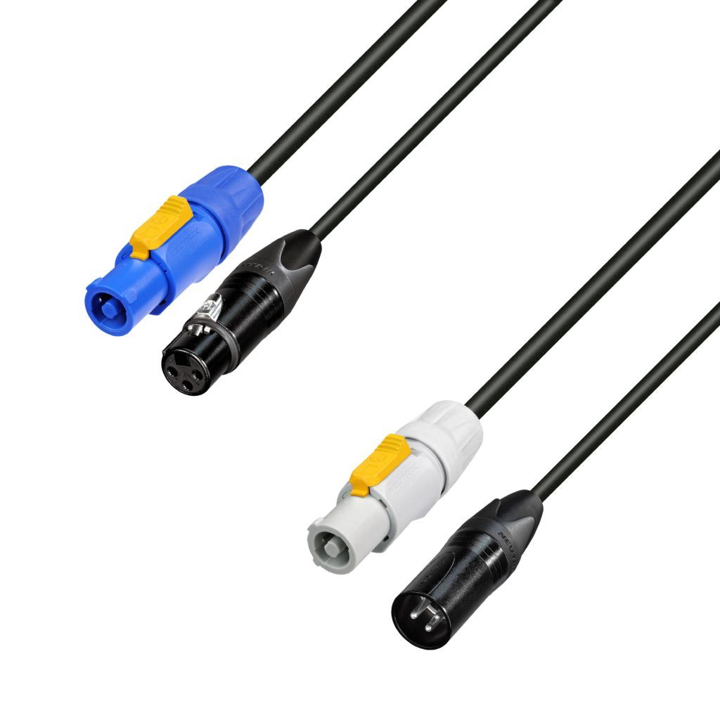 Adam Hall Cables, 8101PSDT1000N - Cable confeccionado de alimentación y señal - con cable de red y DMX y toma XLR hembra para salida PowerCon y XLR macho de 10,0 m