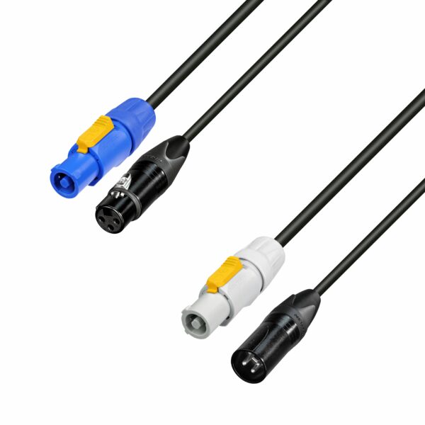 Adam Hall Cables,  8101PSDT1000N -  Cable confeccionado de alimentación y señal -  con cable de red y DMX y toma XLR hembra para salida PowerCon y XLR macho de 10,0 m