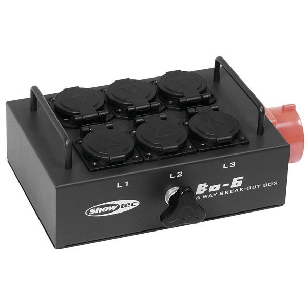 SHOWGEAR BO-6-PW  - Caja de conexiones, 16 A 5 clavijas 380 V. 6 x schuko con indicadores de fase 3 x 16 A