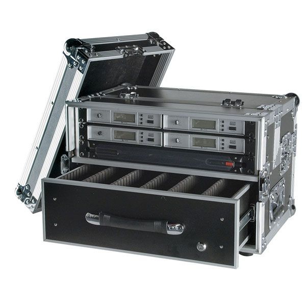 Showgear WIRELESS MICROPHONE CASE 1  - Flight Case de 3U de 19" con cajón para equipos y accesorios inalámbricos.