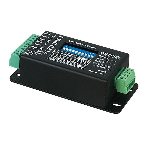 ARTECTA LED DIM-3 MKII - Controlador dimmer de luces LED,de 3 canales, dimmer LED RGB , entrada y salida DMX, Carga @ 12 V: máx. 6 A (72 W) Carga @ 24 V: máx. 4 A (96 W)