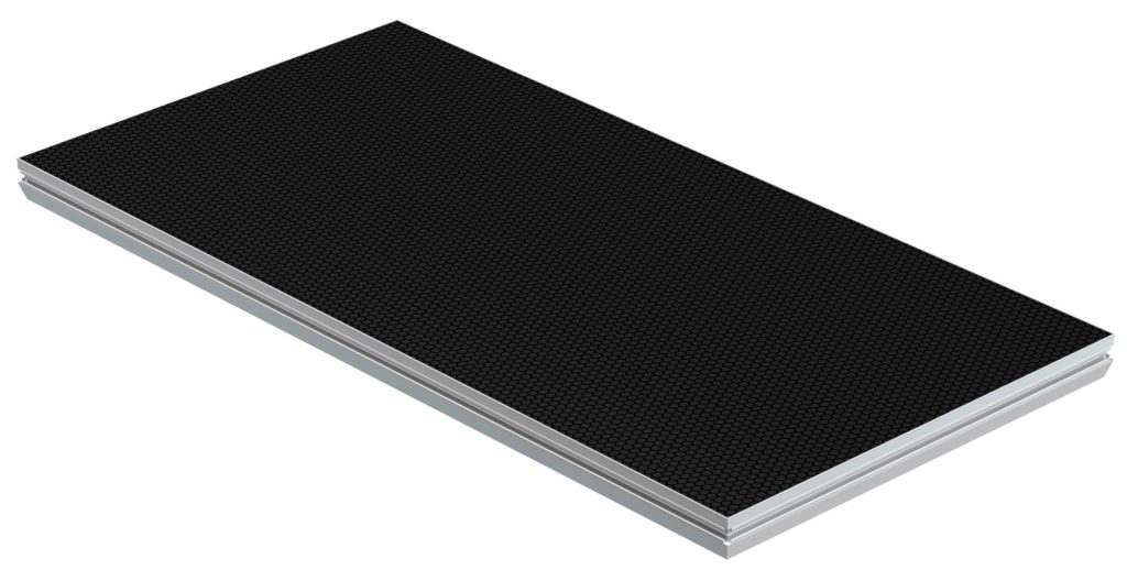 DECK 750 - TARIMA DE ESCENARIO - 100X100CM, CON COBERTURA VINÍLICA  HEXA- Marco de aluminio con carril embutido de acero Alta capacidad de carga 750kg/m2 ,POWER DYNAMICS
