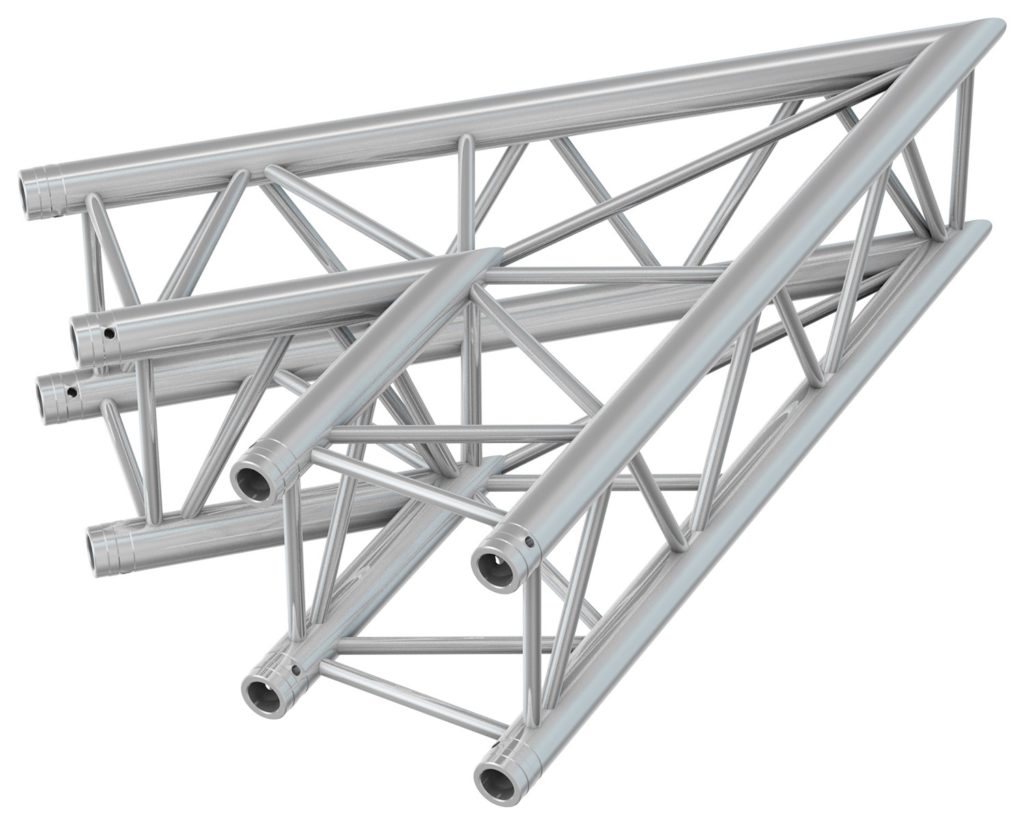 BEAMZ  P30 C19 - TRUSS CUADRADO, CORNER 45º, 2 VÍAS , Aluminio color plata, Fabricado en Europa, Certificado TÜV