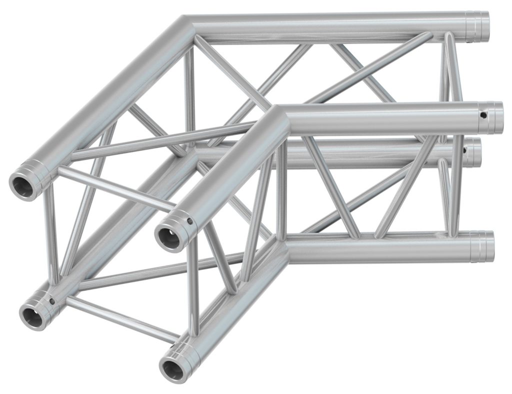 BEAMZ  P30 C22 -  TRUSS CUADRADO, CORNER 120º,  2 VÍAS, Aluminio color plata, Fabricado en Europa, Certificado TÜV