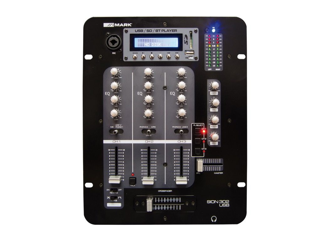 MARK SION 302 USB - Mesa de mezclas analógica DJ. 3 canales PH/LINE/MIC. USB/SD. Bluetooth .Crossfader. Salida monitor y rec y Booth.