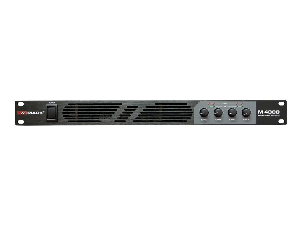 MARK- M 4300 Amplificador etapa de potencia PA , amplificación con tecnología Clase D y SMT. Potencia: Estéreo 8 ohm 4x300W, Estéreo 4 ohm 4x400W, Bridge 8 ohm 2x600W, Paralelo 8 ohm 2x300W. 1Unidad de rack 19"