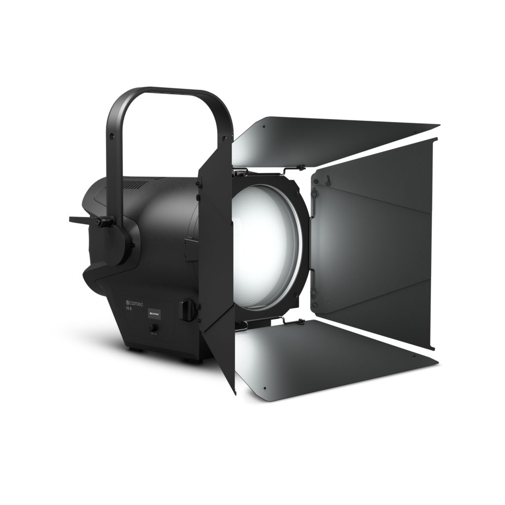 Cameo F4 D - Foco de teatro Fresnel LED luz diurna, 5.600 K, 520W. LED PWM Frecuencia Ajustable: 800, 1200, 2000, 3600, 12000, 25000 Hz, Flujo luminoso 34.000 lm