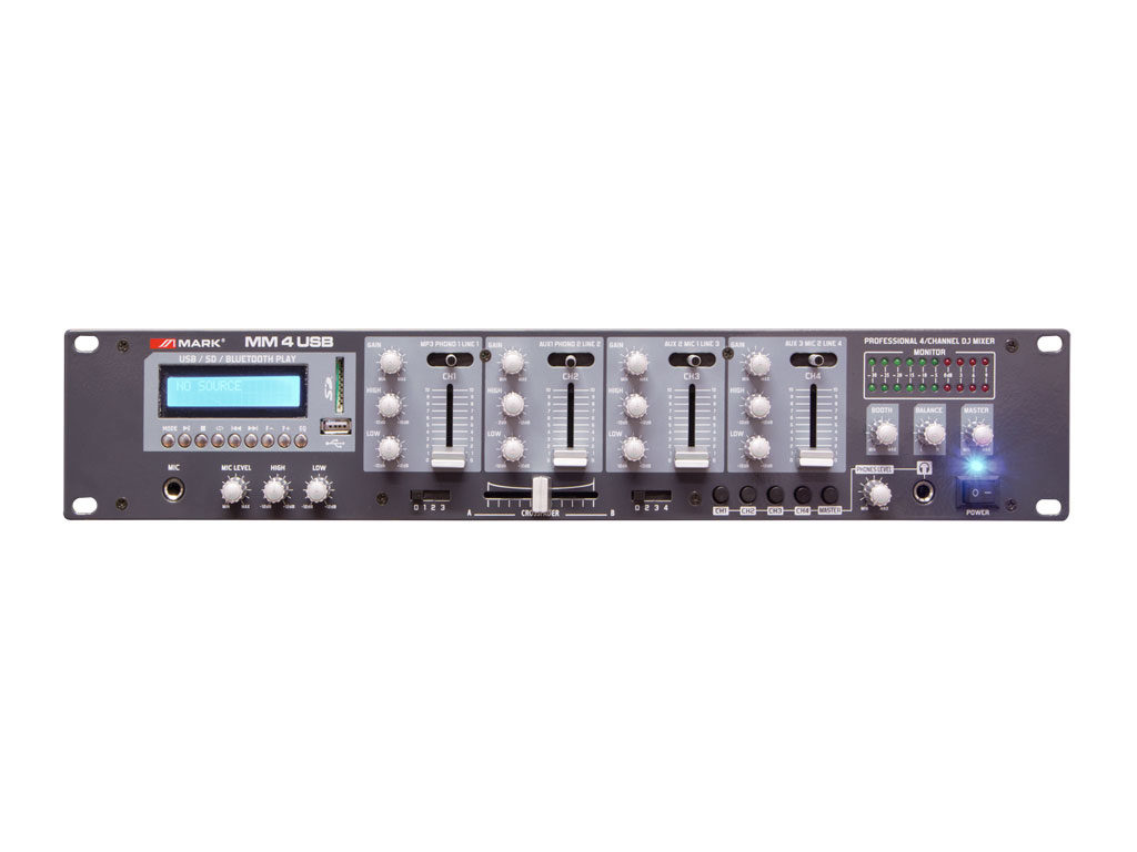 MARK MM 4 USB - Reproductor/mezclador multimedia, USB/SD/BT. 4 canales Phono/Mic/LINE. 2 HU 19"