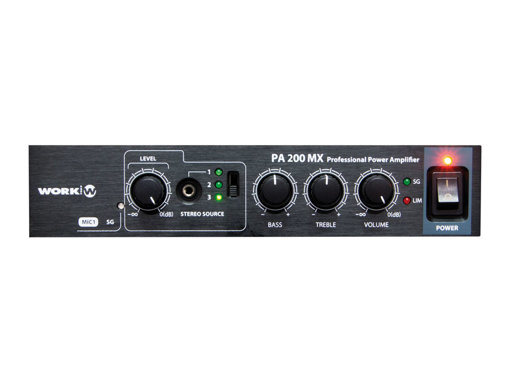 WORK PA 200 MX - Amplificador línea 100 V. de instalación con previo profesional , 2x100W @ 8/16 Ohm, 200W (70/100V Line). Bluetooth.RJ45 (comandos RS485).
