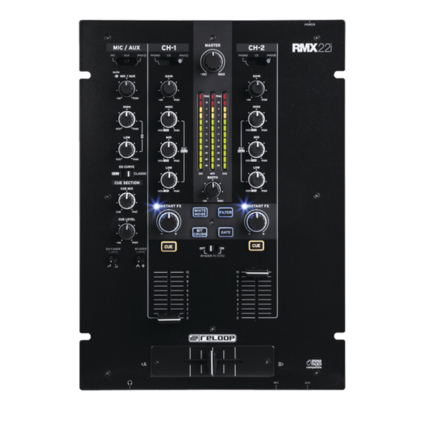 RELOOP RMX-22I - Mesa de mezclas analógica DJ. De efectos digitales de 2 (+1) canales Arquitectura totalmente digital para un sonido y flexibilidad sobresalientes.