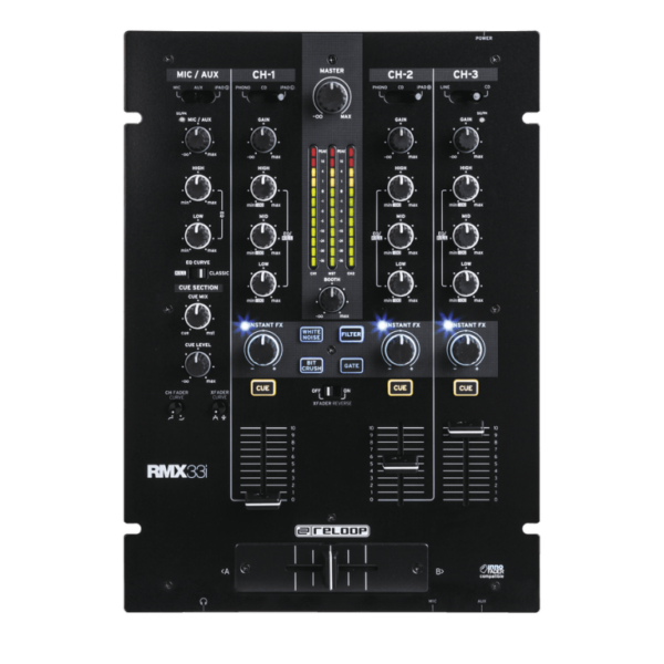 RELOOP RMX-33i -  Mesa de mezclas analógica DJ. de efectos digitales de 3 (+1) canales Arquitectura totalmente digital para un sonido y flexibilidad sobresalientes.