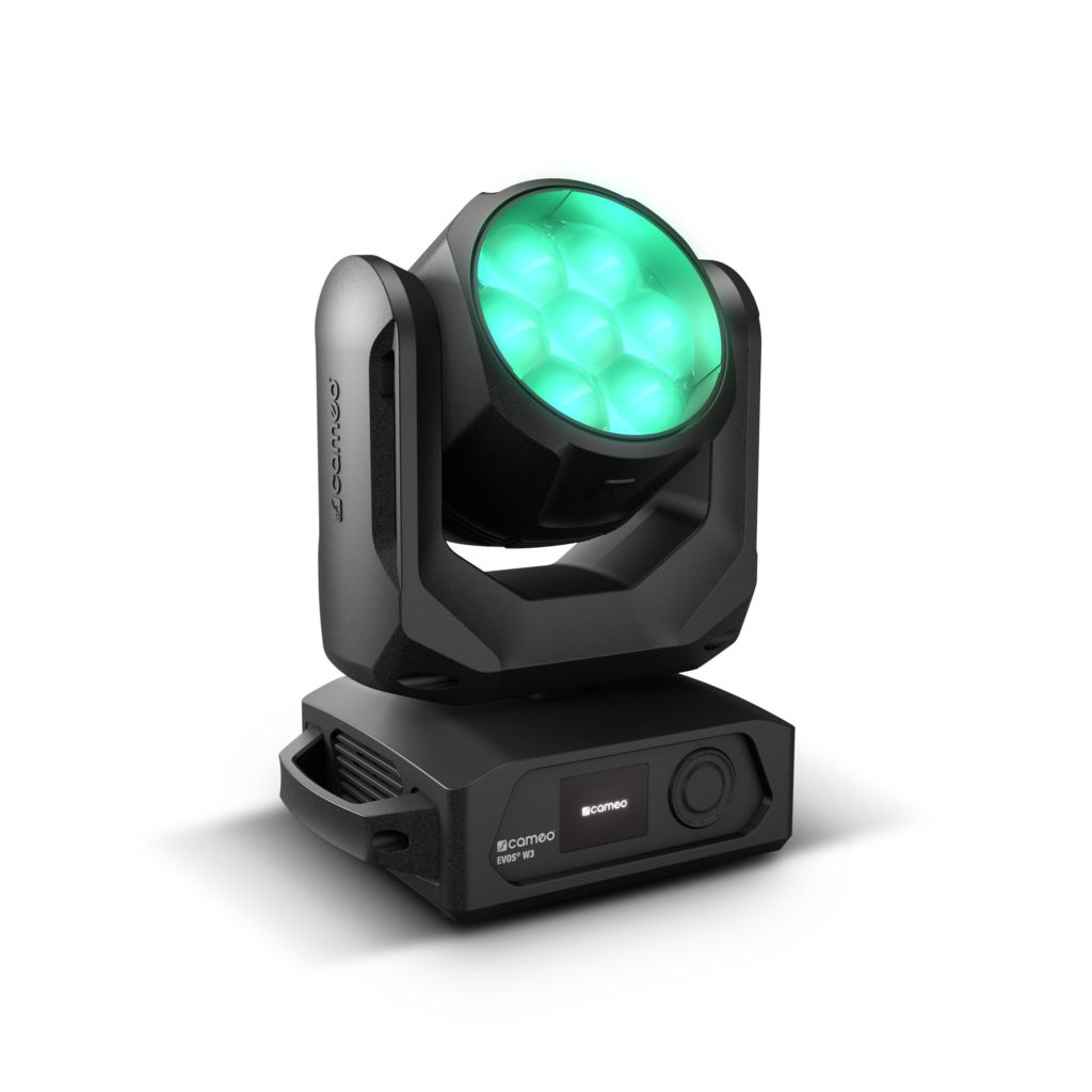 Cameo EVOS® W3 - Cabeza móvil wash LEDs compacta ,RGBWW , 7 LED de 40w, flujo lumínico de 4.035 lm