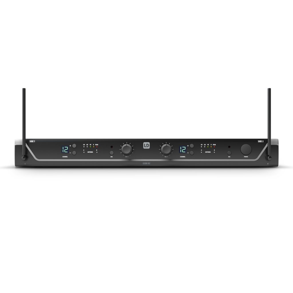 LD Systems U308 R2 - Sistema de micrófono inalámbrico , Receptor dual UHF Diversity de 12 canales de la serie U300 R2 funciona con tecnología FM en las bandas de frecuencia 863 - 865 MHz + 823 - 832 MHz