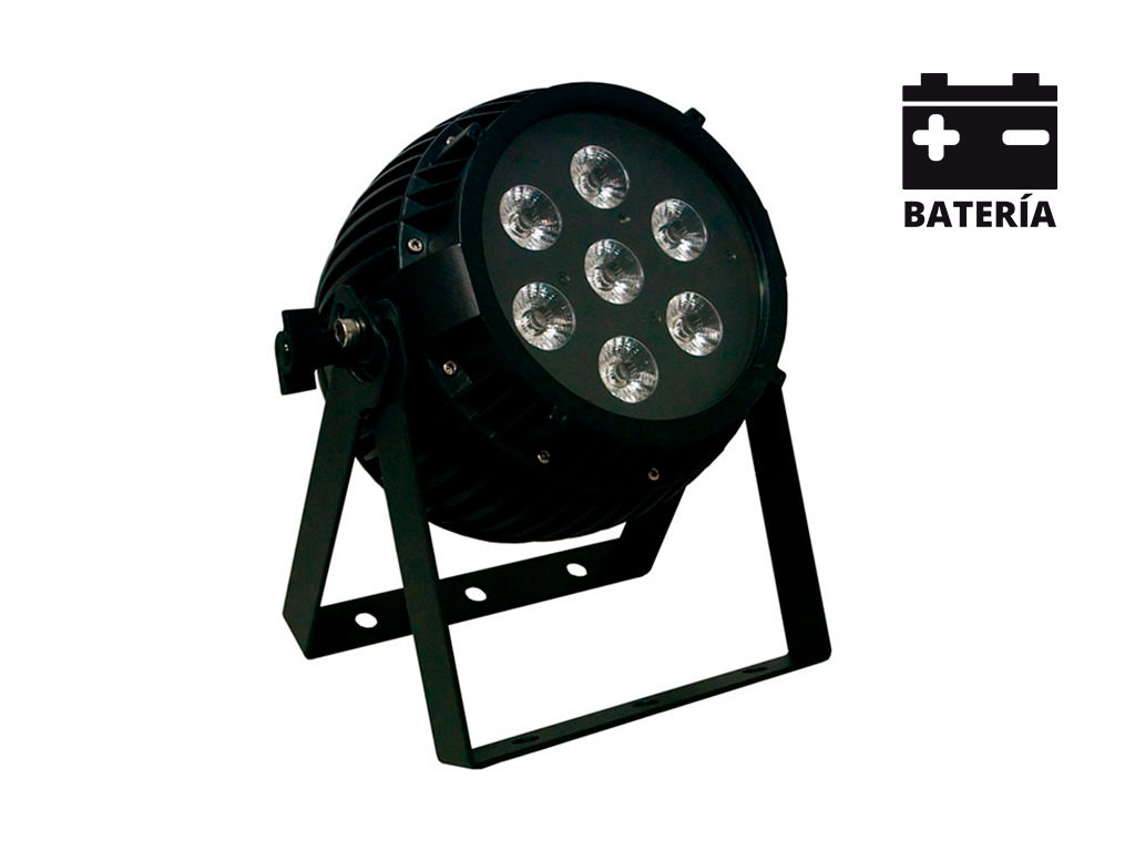 MARK SUPERBAT LED WI 712 - Foco PAR LED autónomo a batería IP65. Proyector iluminación 90W. 7 x 12 W. RGBWA UV , DMX Ch: 4/5/6/7/9/12. Apertura 25º.