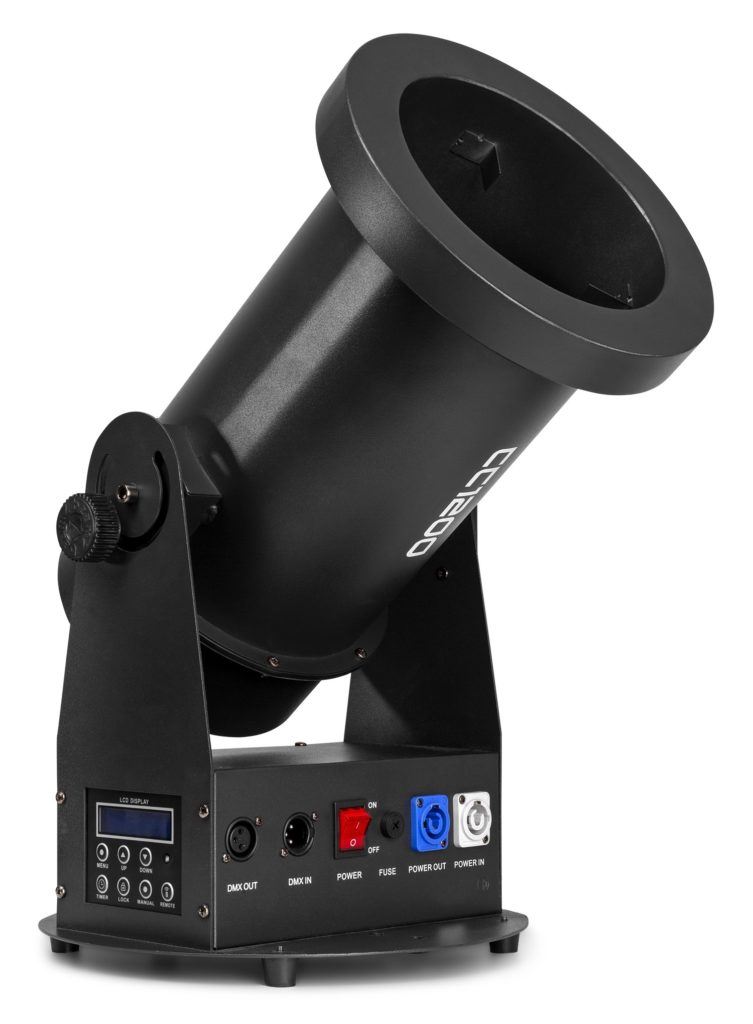 BEAMZ Profesional CC1200 - CAÑÓN LANZADOR DE CONFETTI se sopla lentamente en lugar de generar el típico disparo con aire comprimido.