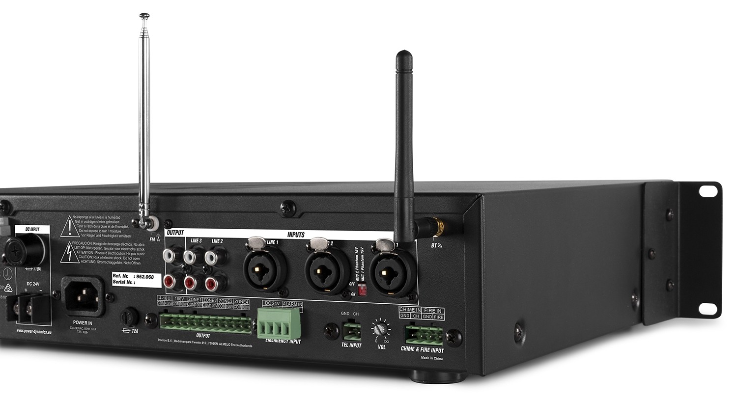 POWER DYNAMICS AUDIO PDV120MP3 Amplificador línea 100V. mezclador