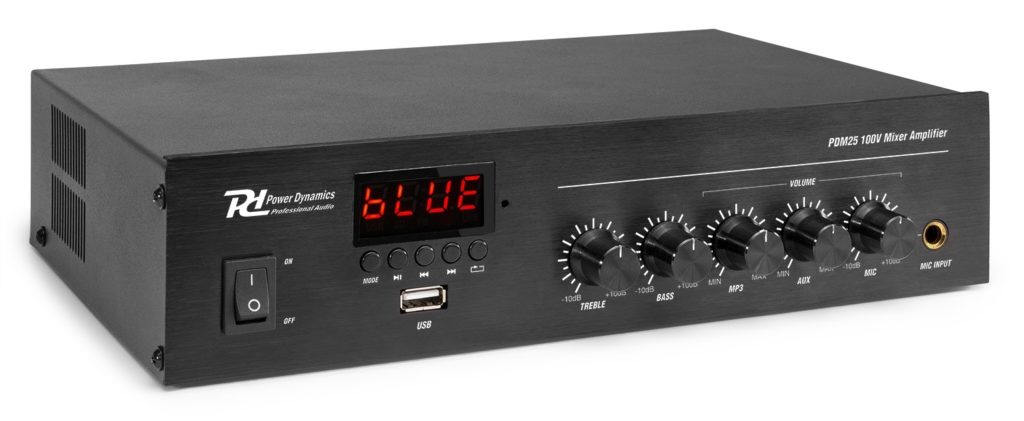 POWER DYNAMICS AUDIO PDM25 - Amplificador línea 100V mezclador, con BT y reproductor multimedia 25W. para instalaciones.