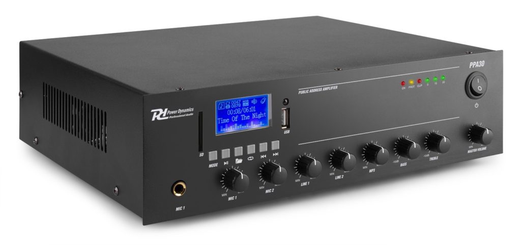 POWER DYNAMICS AUDIO PPA30 - Amplificador línea 100V mezclador ,multimedia 30W. RMS para instalaciones.