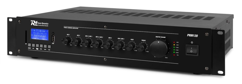 POWER DYNAMICS PRM120 - Amplificador línea 100V. mezclador multimedia 6 CANALES 120 W. para instalaciones.
