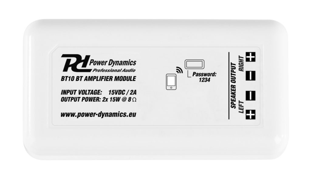POWER DYNAMICS AUDIO BT10 - AMPLIFICADOR COMPACTO BT, de instalación, permite conectarse a cualquier altavoz estandar de baja impedancia (8 Ohms), perfecto para altavoces de techo y pared. El amplificador se empareja con cualquier unidad smart phones/ tablets con conexión BT