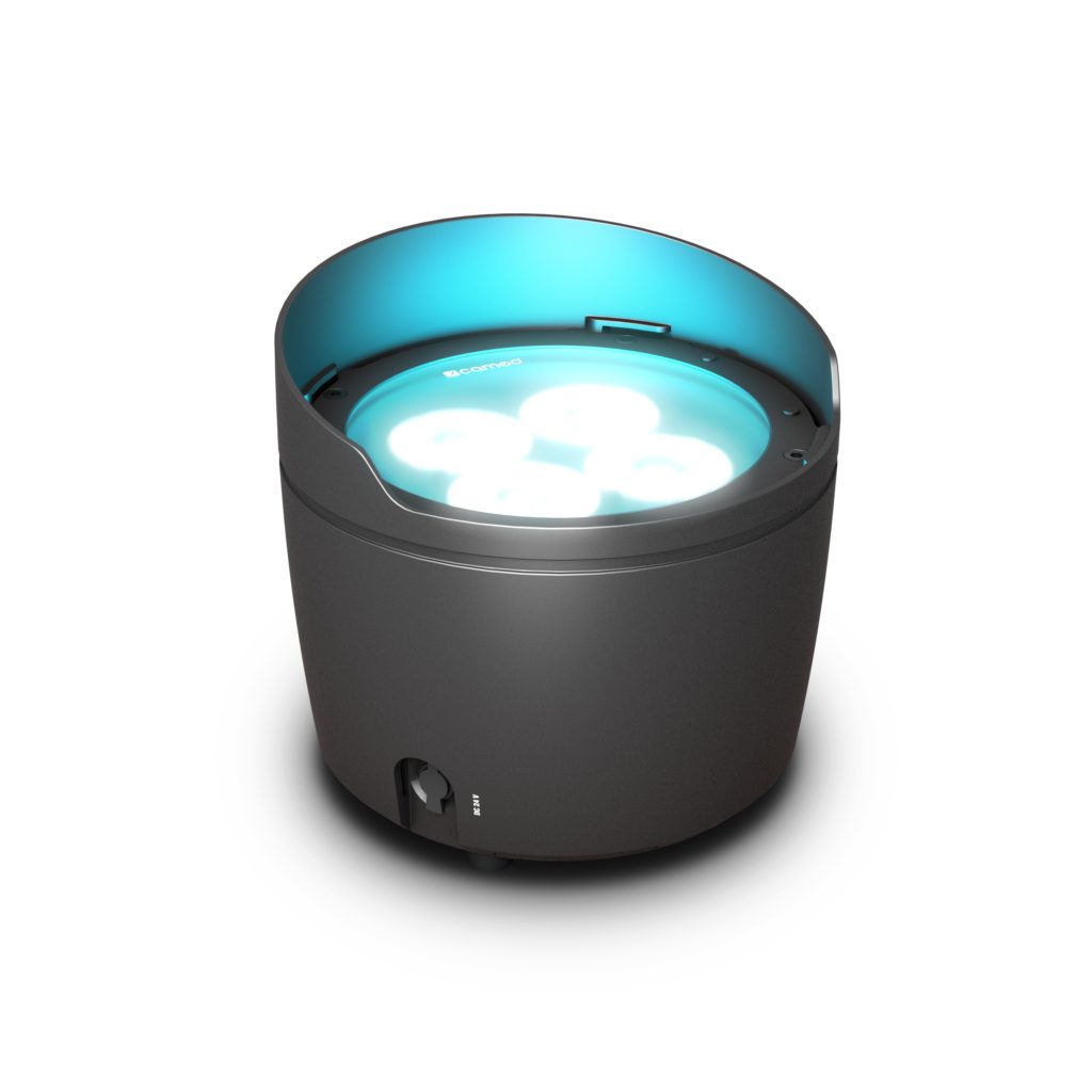 Cameo DROP® B4 - Foco par de exterior autónomo alimentado por batería , 4 LED RGBWA-UV de 15 W. carcasa de color negro, autonomía de hasta 12 horas.