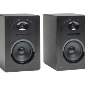 SAMSON MEDIAONE M50 - Monitores de estudio activos 5,5" de campo cercano. Autoamplificados . Poténcia 80W (40 por canal) Clase AB. Altavoz de 5,25" y tweeter de seda 3/4" de pulgada. Interruptor para aumento de graves.