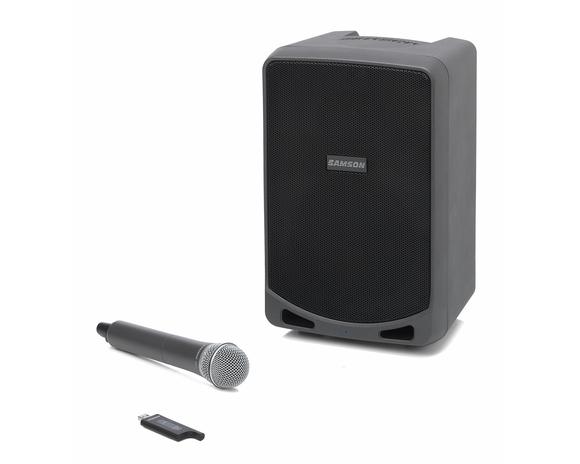 SAMSON EXPEDITION XP106W - Caja activa portátil con batería de PA , Sistema compacto, de 2 vías de 100W. 1 x 6"" y 1 x 1", 1 canal Bluetooth, 1 canal USB inalámbrico. Incluye micro de mano inalámbrico y receptor USB. Batería recargable (20h autonomía uso contínuo).