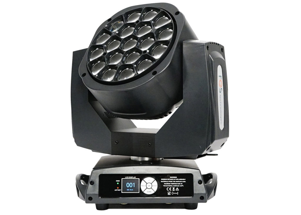 FOS HELIX PRO - Cabeza móvil Wash con 19 LED de 15 W. Zoom 4-60°. Macros para modelado de píxel. Rotación de ópticas frontales bidireccional. Control independiente de píxel.