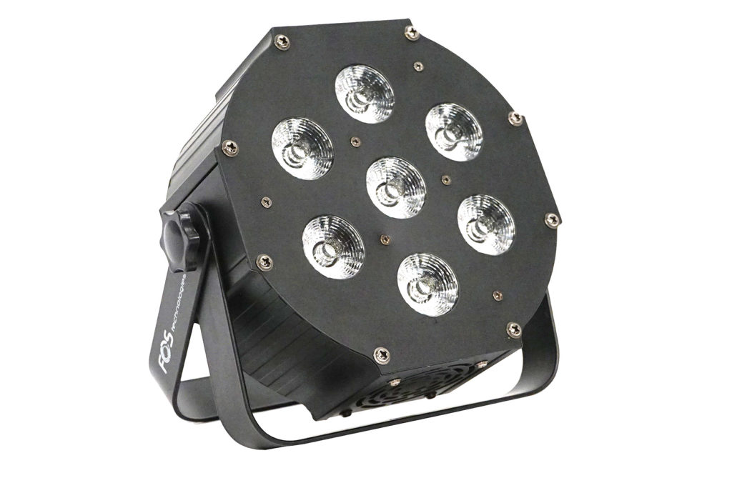 FOS PAR 7X10W ALU - Par de LED de aluminio con 7 Leds RGBW, 10 vatios cada uno, Apertura del haz: 40 ° Atenuador: 0-100%, efecto stop / estroboscópico, DMX 512.