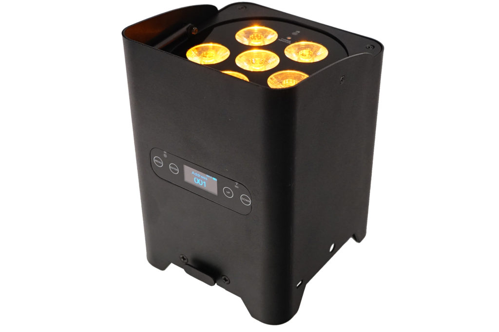 FOS LUMINUS PRO IP - Par led de alta calidad con batería, 6 led HEX RGBW + A + UV 12 vatios, clasificación IP: IP54 superior / IP20 inferior, DMX inalámbrico 100% verdadero hasta 400 m de distancia de control visible, batería recargable de iones de litio con LG chem.