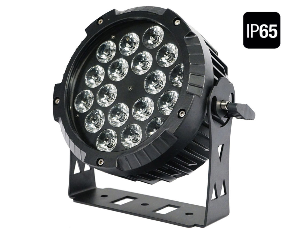 FOS TOURING PAR IP HEX - Par led de aluminio resistente a la intemperie con conectores IP True Powercon, apertura del haz: 25 °, 18 RGBW + LED ámbar + UV 15w (6 in1) Atenuador: 0-100% efecto de parada / estroboscópico, aluminio 4 kg, sistema de refrigeración silencioso.