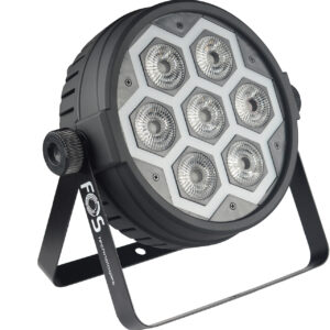 FOS PAR AURORA - Led Par de última tecnología con efecto NEON, leds RGBW 4in1 de 7x12 vatios y leds RGB de 60 x 0,2 vatios para el efecto de píxel neón, ángulo de haz de 26 grados, control remoto IR, temperatura de color lineal CTB y CTO, programación de Bult, entrada / salida de powercon, 2,2 kg