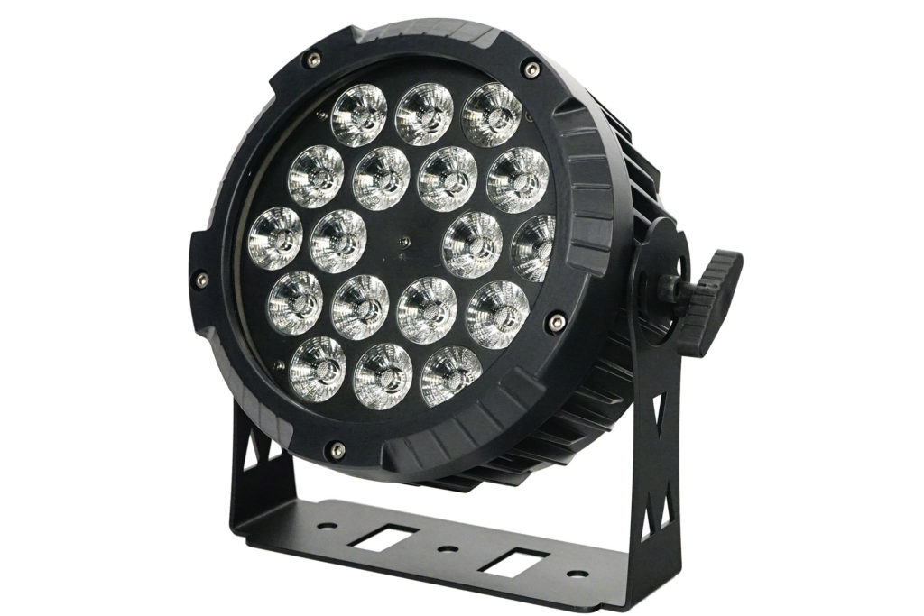 FOS PAR 18X10W PRO - Par led de aluminio de alta calidad profesional con entrada y salida powercon. Apertura del haz: 30 °, 18 LED RGBW de 10w (4 en 1) Atenuador: 0-100% efecto de parada / luz estroboscópica, sistema de refrigeración silencioso, aluminio 4,6 kg