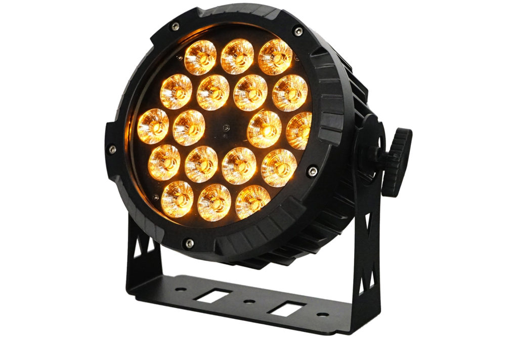 FOS PAR 18X15WPRO RGBWA - Par led de aluminio de alta calidad profesional con entrada y salida powercon. Apertura del haz: 30 °, 18 RGBW + LED ámbar de 15w (5 en 1) Atenuador: 0-100% efecto de parada / luz estroboscópica, sistema de refrigeración silencioso.