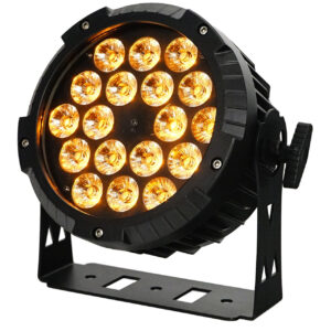FOS PAR 18X15WPRO RGBWA - Par led de aluminio de alta calidad profesional con entrada y salida powercon. Apertura del haz: 30 °, 18 RGBW + LED ámbar de 15w (5 en 1) Atenuador: 0-100% efecto de parada / luz estroboscópica, sistema de refrigeración silencioso.