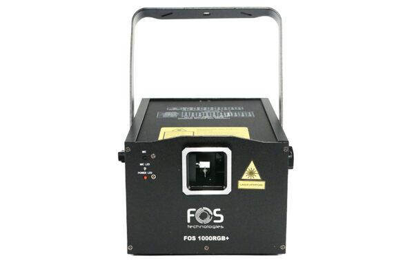 FOS 1000RGB Láser RGB de alta calidad con 25 escáneres KPPS, Láser: R: 200mW + G: 200mW + B: 600mW, Longitud de onda: R: 635nm + G: 532nm + B: 450nm, Sonido activo, AUTO, ILDA PC, DMX512 (12 canales) , Maestro-esclavo